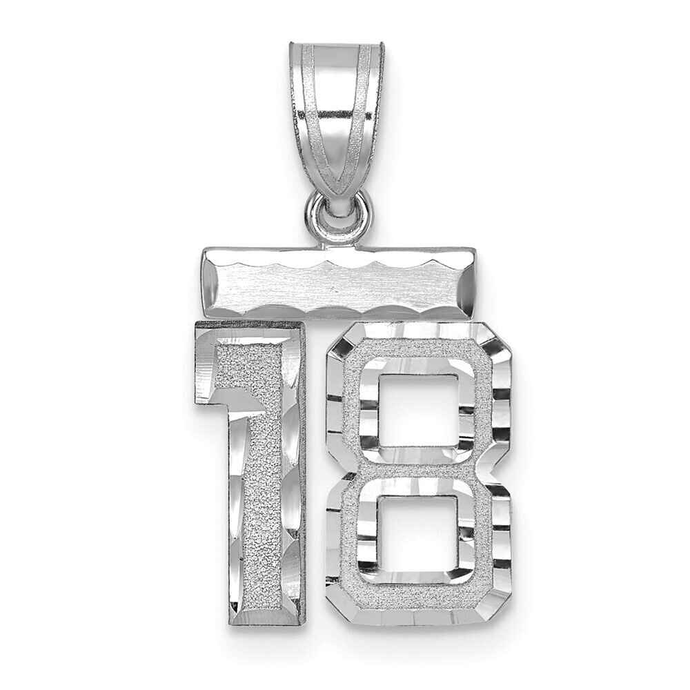 14k White Gold W Small Brushed Diamond-cut Number 18 Charm